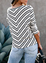 Women's Striped Casual Top - Three Quarter Length Sleeves
